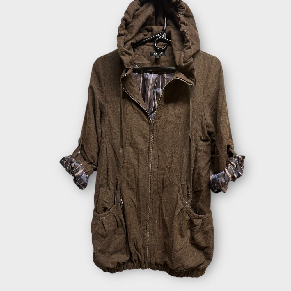 Vintage YA-DA Wool Blend Hooded Jacket Women’s Small Brown Zip Up Coat W06